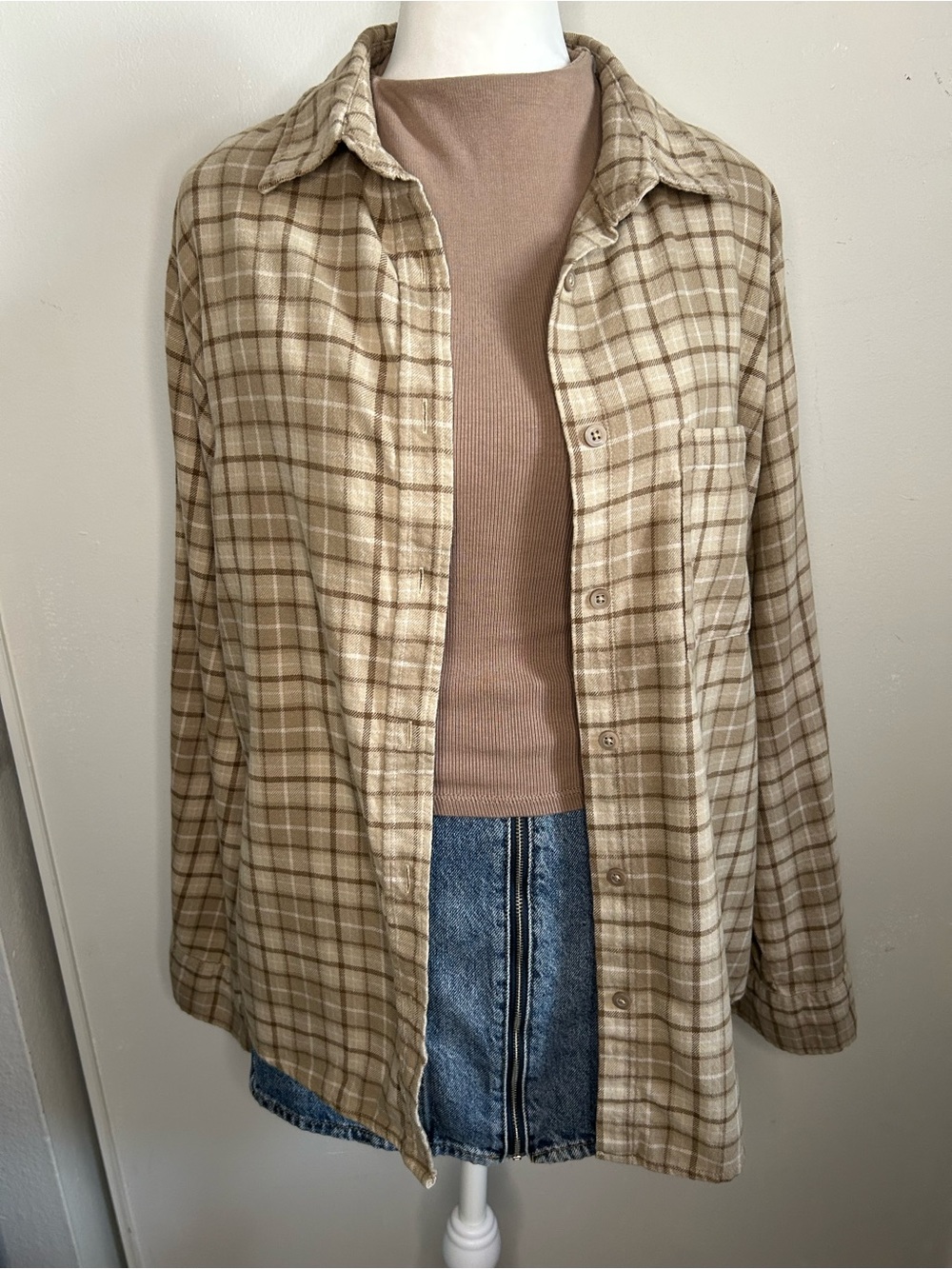 Cotton On Women's Oversized Plaid Brushed Flannel Button Down Shirt